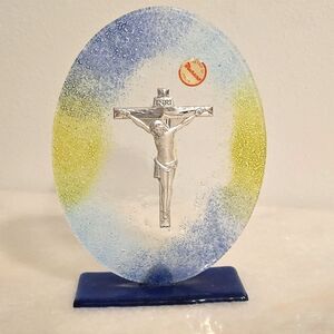 Murano Glass Jesus Cross Crucifix Desktop Crucifixion Vintage Italy